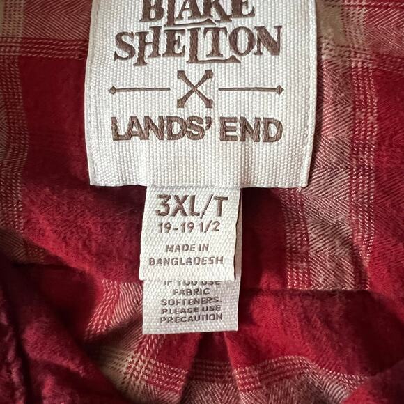 BLAKE SHELTON x LANDS END Red Plaid Flannel Mens 3XL Tall Western Rodeo Outdoors - Picture 4 of 8